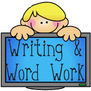 boy holding sign for writing and word work image